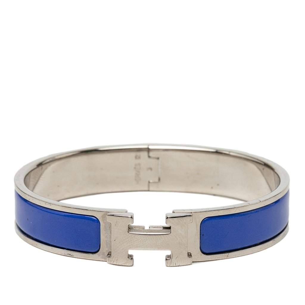 Hermès Narrow Enamel Clic H Bracelet PM Blue Very good - Front View