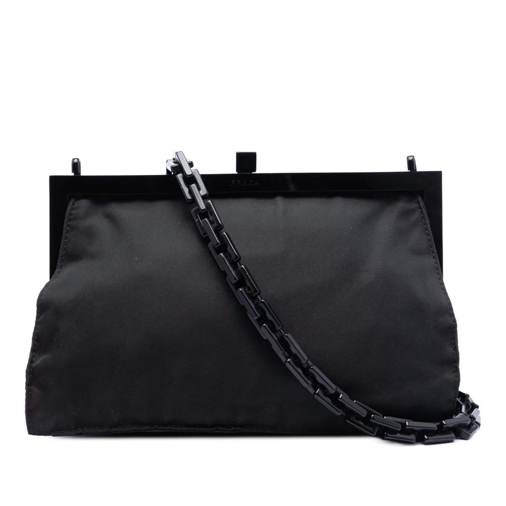 Prada Tessuto Kisslock Frame Chain Crossbody Black Very good condition - Front View