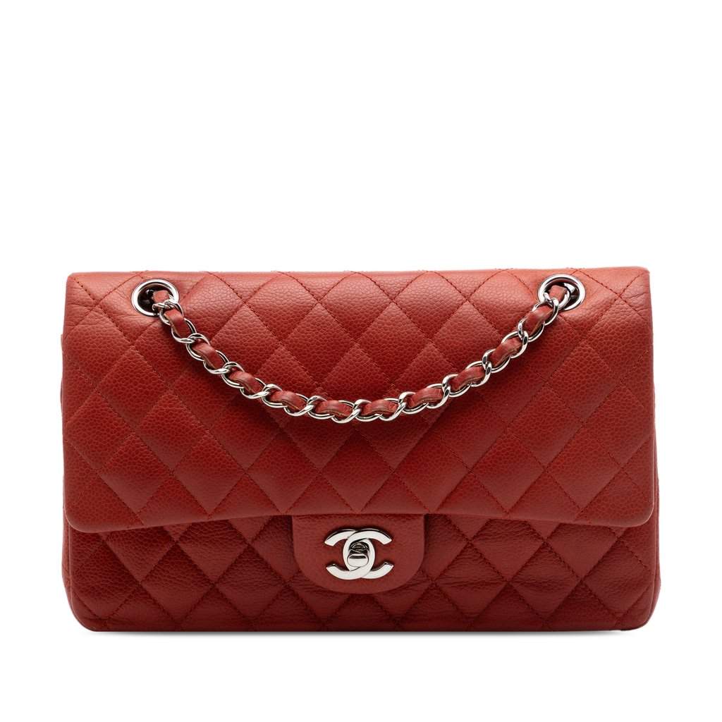 Chanel Medium Classic Caviar Double Flap Red Leather Very good condition - Front View