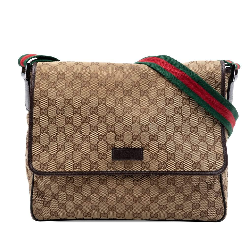 Gucci GG Canvas Web Flap Messenger Bag Beige Very good condition - Front View