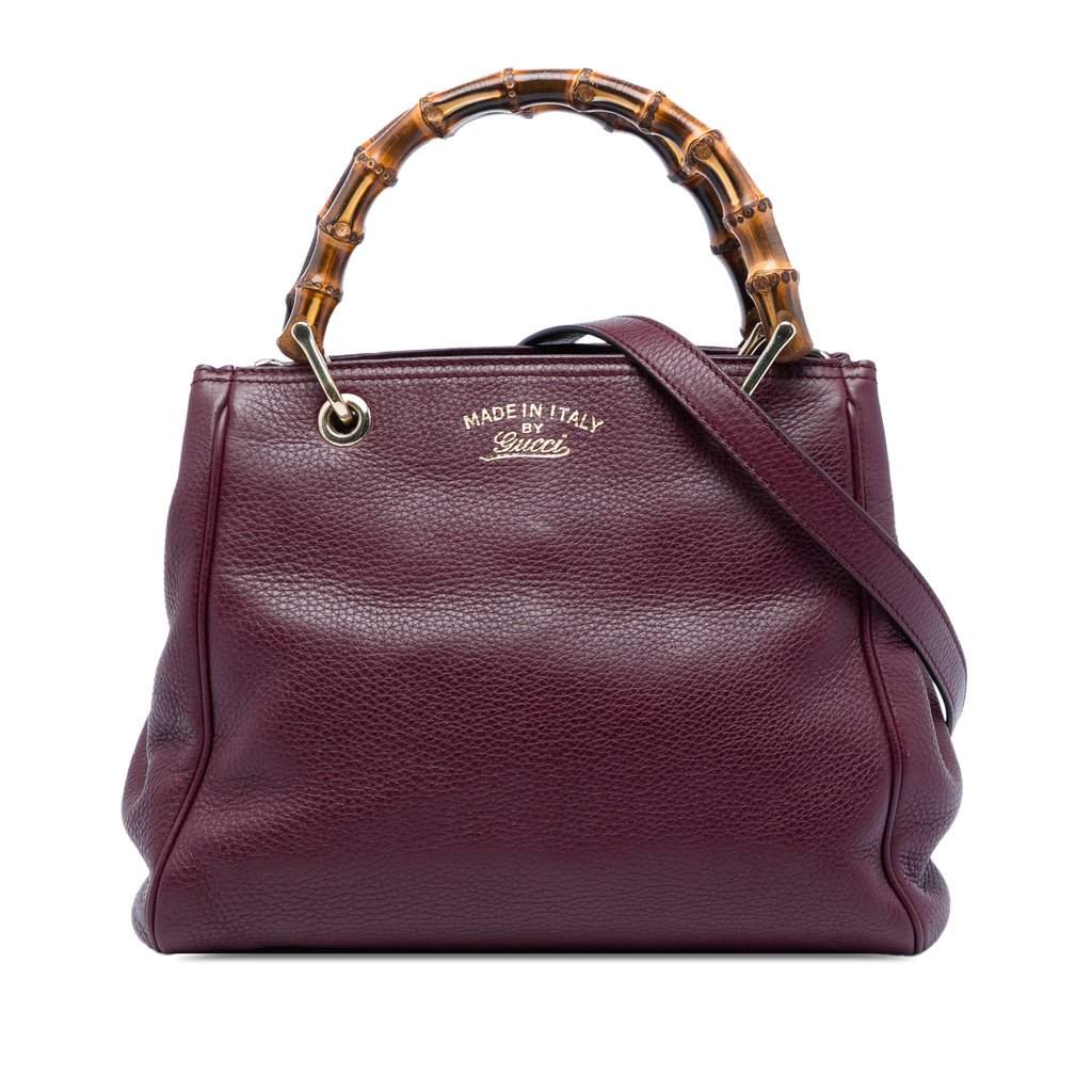 Gucci Small Calfskin Bamboo Shopper Satchel Purple Leather Very good - Front View