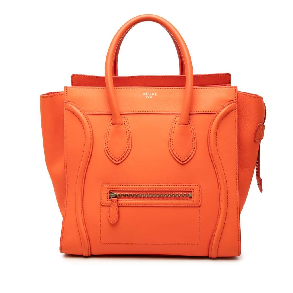 Celine Mini Leather Luggage Tote Orange Leather Very good - Front View