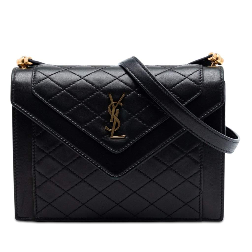 Saint Laurent Mini Quilted Lambskin Monogram Gaby Crossbody Black Leather Very good condition - Front View