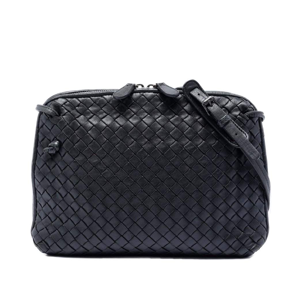 Bottega Veneta Nappa Intrecciato Nodini Crossbody Black Leather Very good - Front View