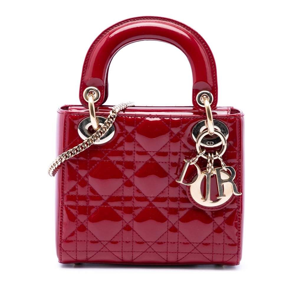 Dior Mini Patent Cannage Lady Dior Red Leather Very good condition - Front View