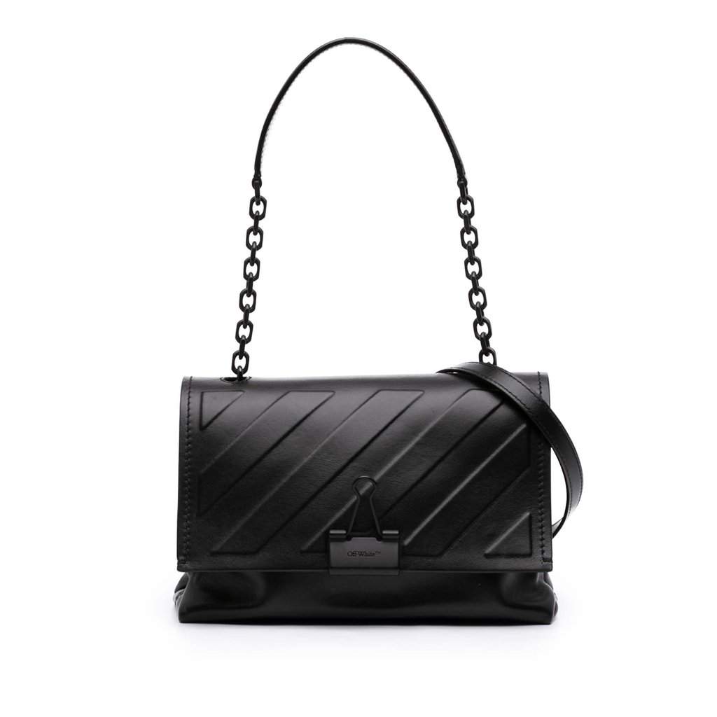 Off-White Embossed Leather Diag Binder Clip Flap Black Leather Very good - Front View