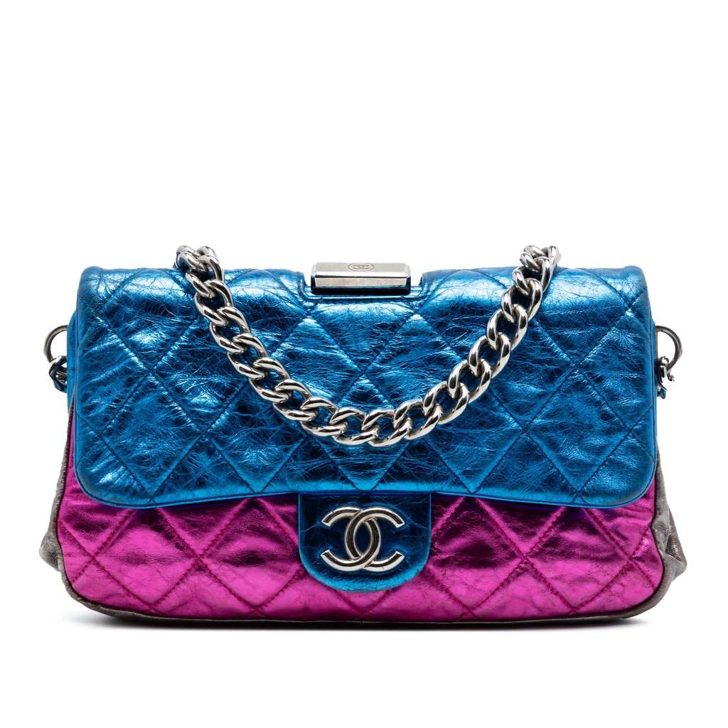 Chanel Multicolor Quilted Metallic Calfskin Modern Chain Flap Frame Bag MultiColor Leather Very good condition - Front View