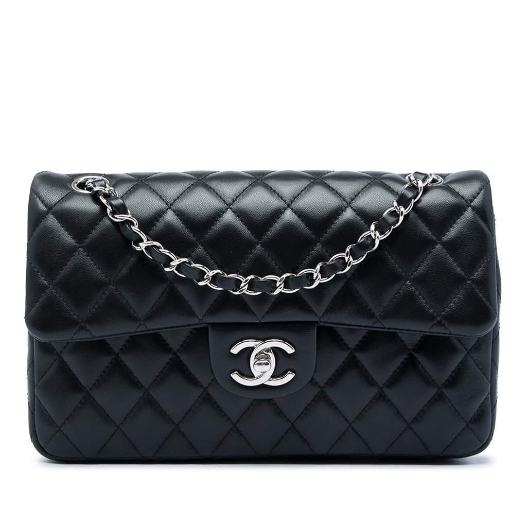 Chanel Medium Classic Lambskin Single Flap Black Leather Very good - Front View