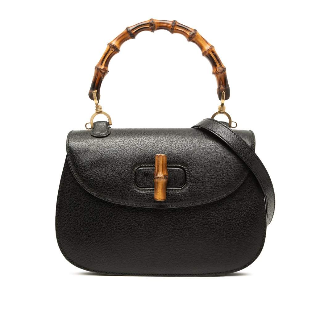 Gucci Grained Calfskin Bamboo Night Black Leather Very good - Front View