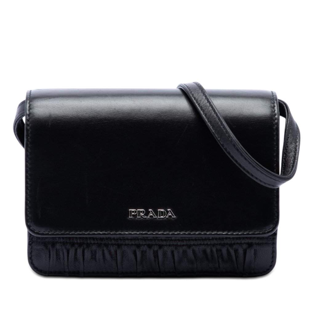 Prada Nappa Gaufre and Brushed Leather Crossbody Black Leather Very good condition - Front View
