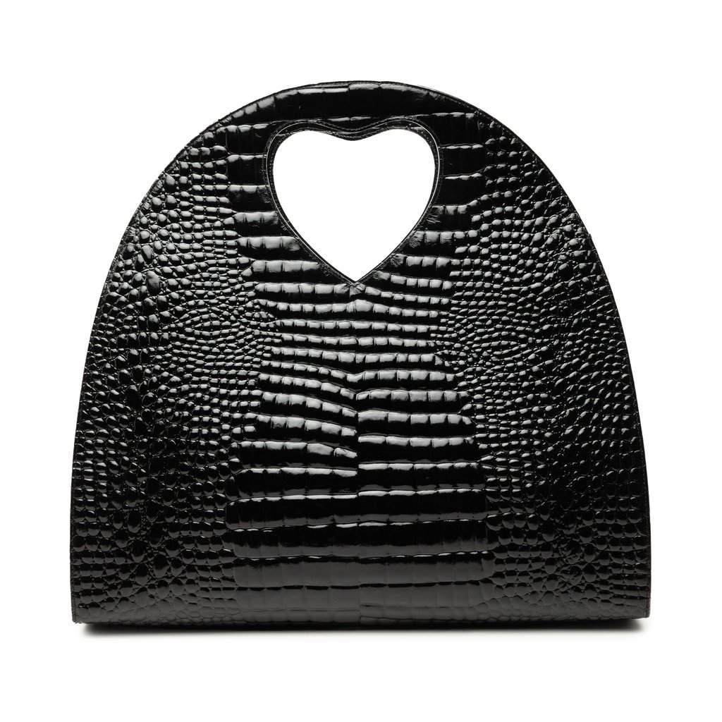 Saint Laurent Croc Embossed Patent Handbag Black Leather Very good - Front View