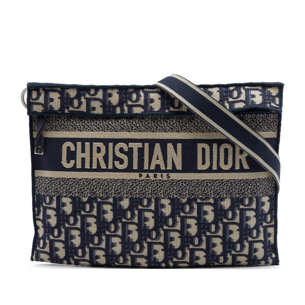 Dior Oblique Canvas Flat Crossbody Blue Very good condition - Front View