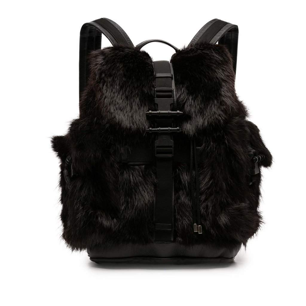 Givenchy Leather and Fur Obsedia Backpack Black Very good - Front View