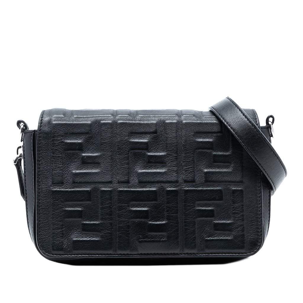 Fendi Mini Zucca Embossed Nappa Expandable Flap Crossbody Black Leather Very good condition - Front View