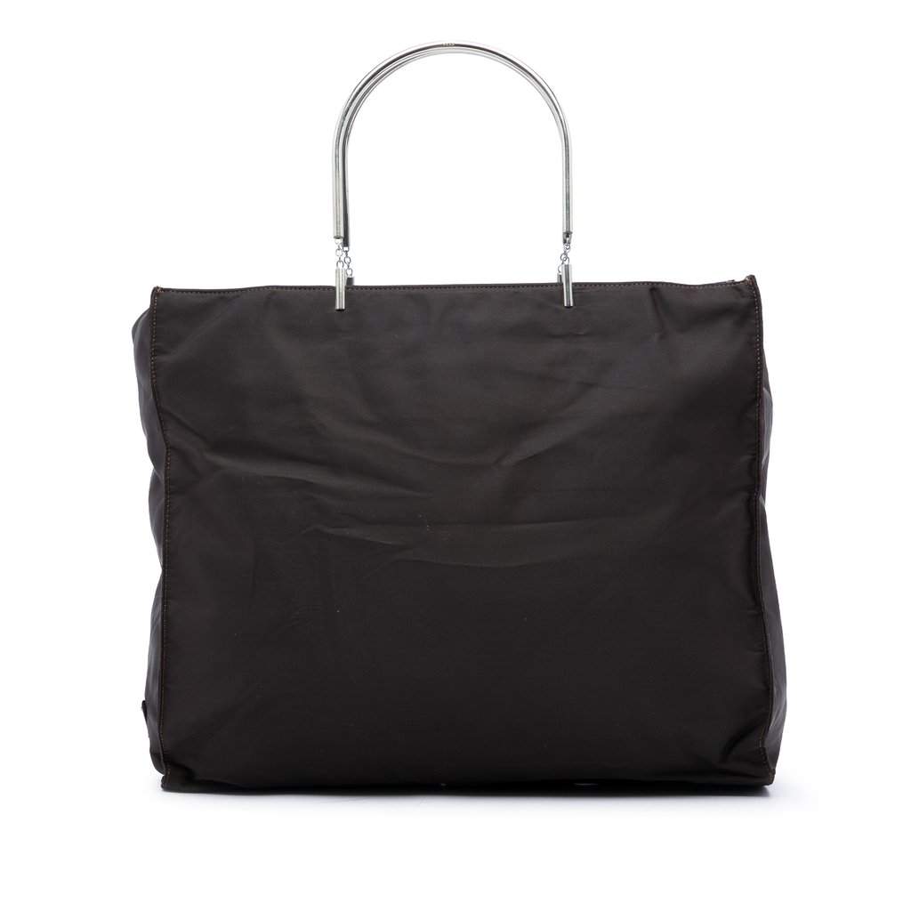Prada Tessuto Metal Handle Bag Brown Very good - Front View