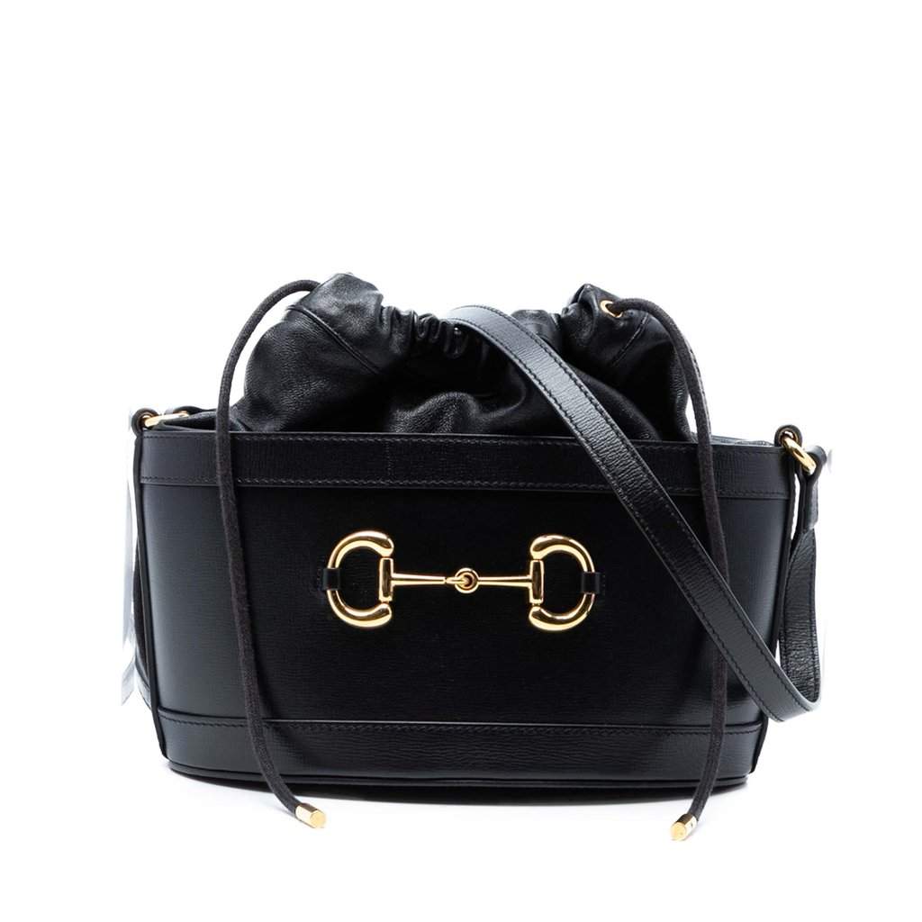 Gucci Leather Horsebit 1955 Bucket Bag Black Leather Very good condition - Front View