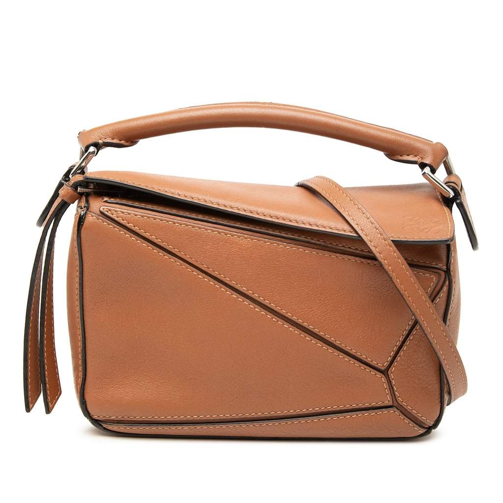 LOEWE Mini Calfskin Puzzle Satchel Brown Leather Very good condition - Front View