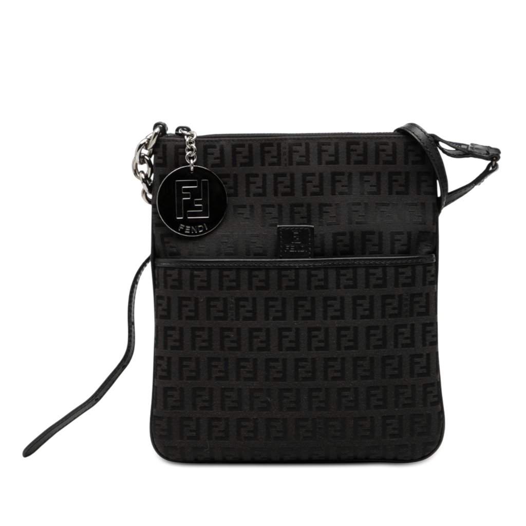 Fendi Zucchino Canvas Crossbody Black Very good - Front View