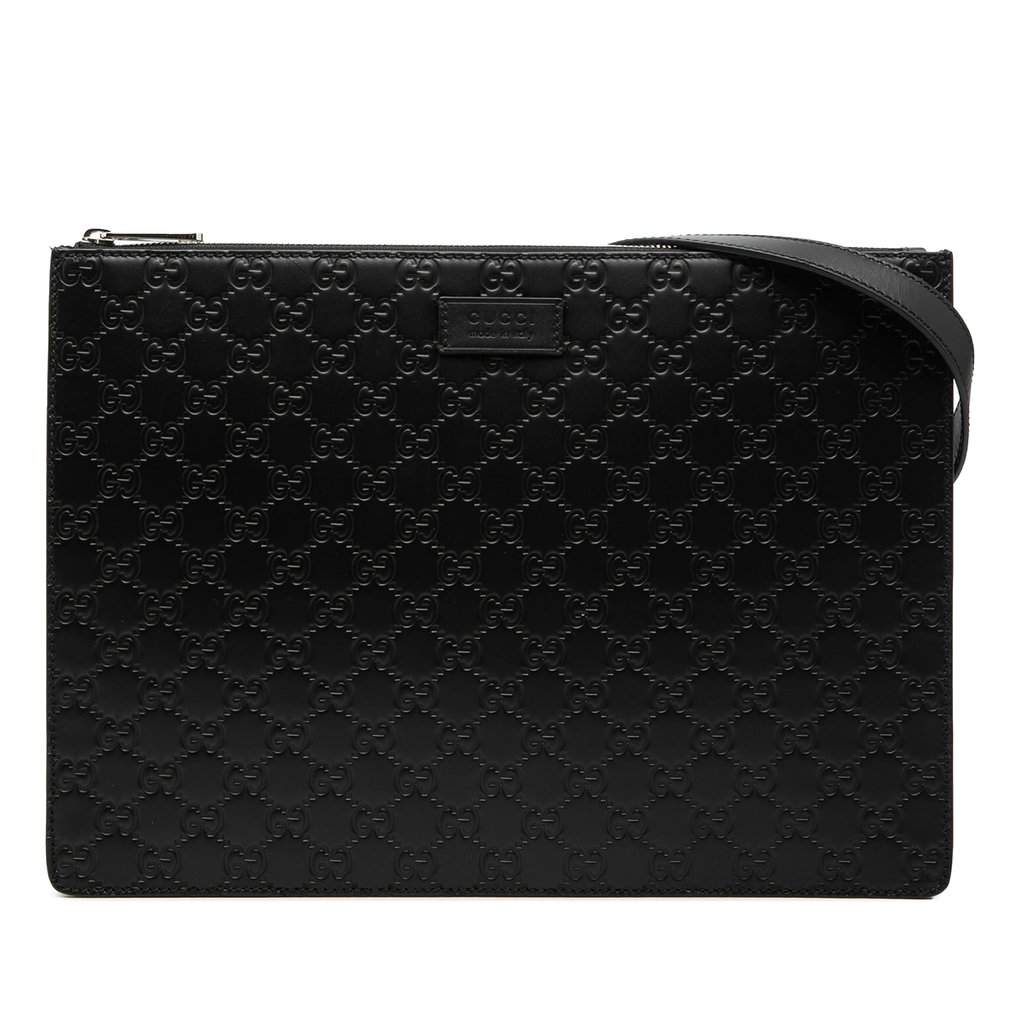 Gucci Guccissima Zip Messenger Bag Black Leather Very good condition - Front View