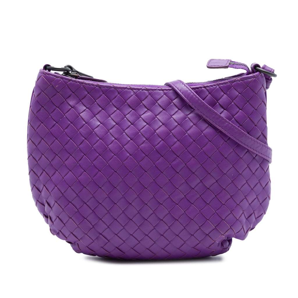 Bottega Veneta Small Nappa Intrecciato Crossbody Purple Leather Very good condition - Front View