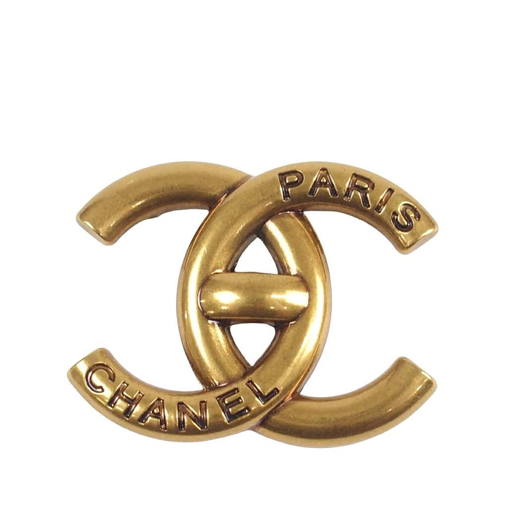Chanel CC Gold Plated Turnlock Brooch Gold Metal Very good condition - Front View