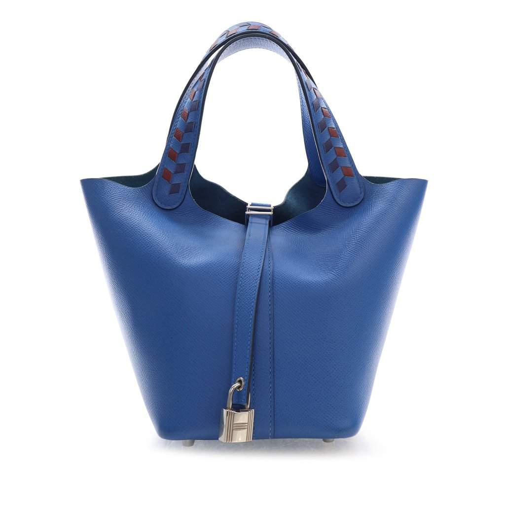 Hermès Epsom Tressage Picotin Lock 18 Blue Leather Very good condition - Front View