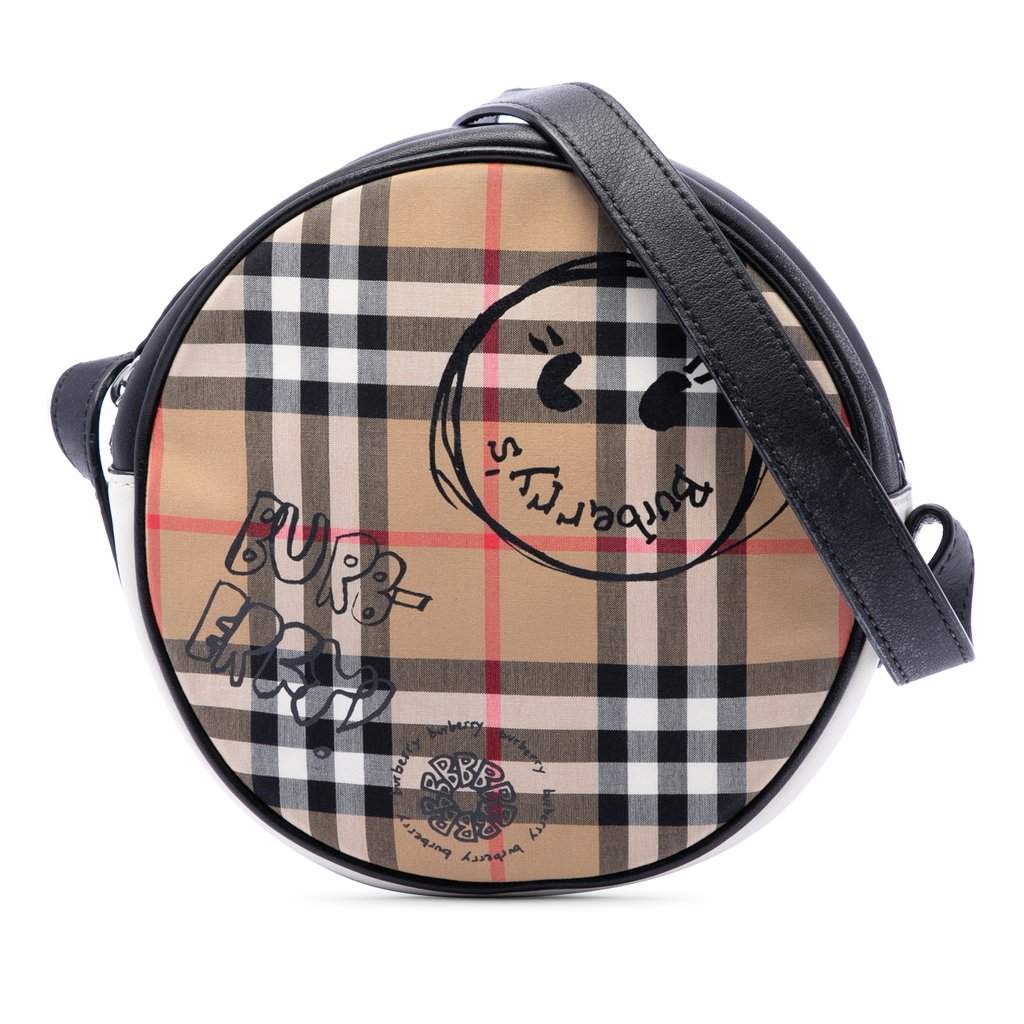Burberry Cartoon House Check Round Crossbody Beige Very good - Front View