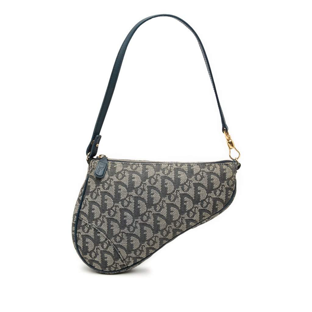 Dior Mini Diorissimo Canvas Saddle Pochette Blue Good condition - Front View