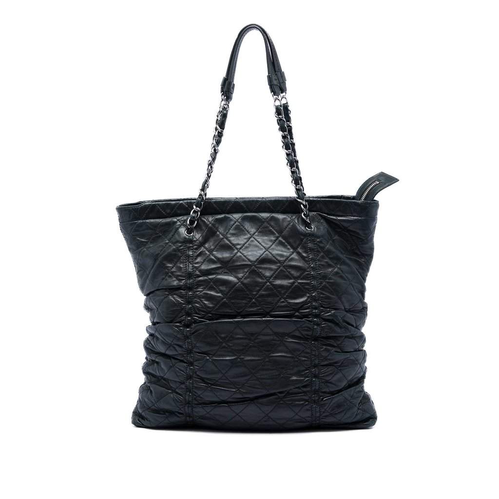 Chanel Quilted Lambskin North South Sharpei Shopping Tote Black Leather Very good - Front View