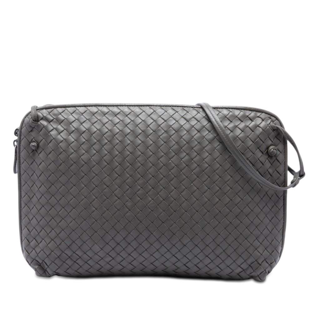 Bottega Veneta Large Nappa Intrecciato Nodini Crossbody Brown Leather Very good condition - Front View
