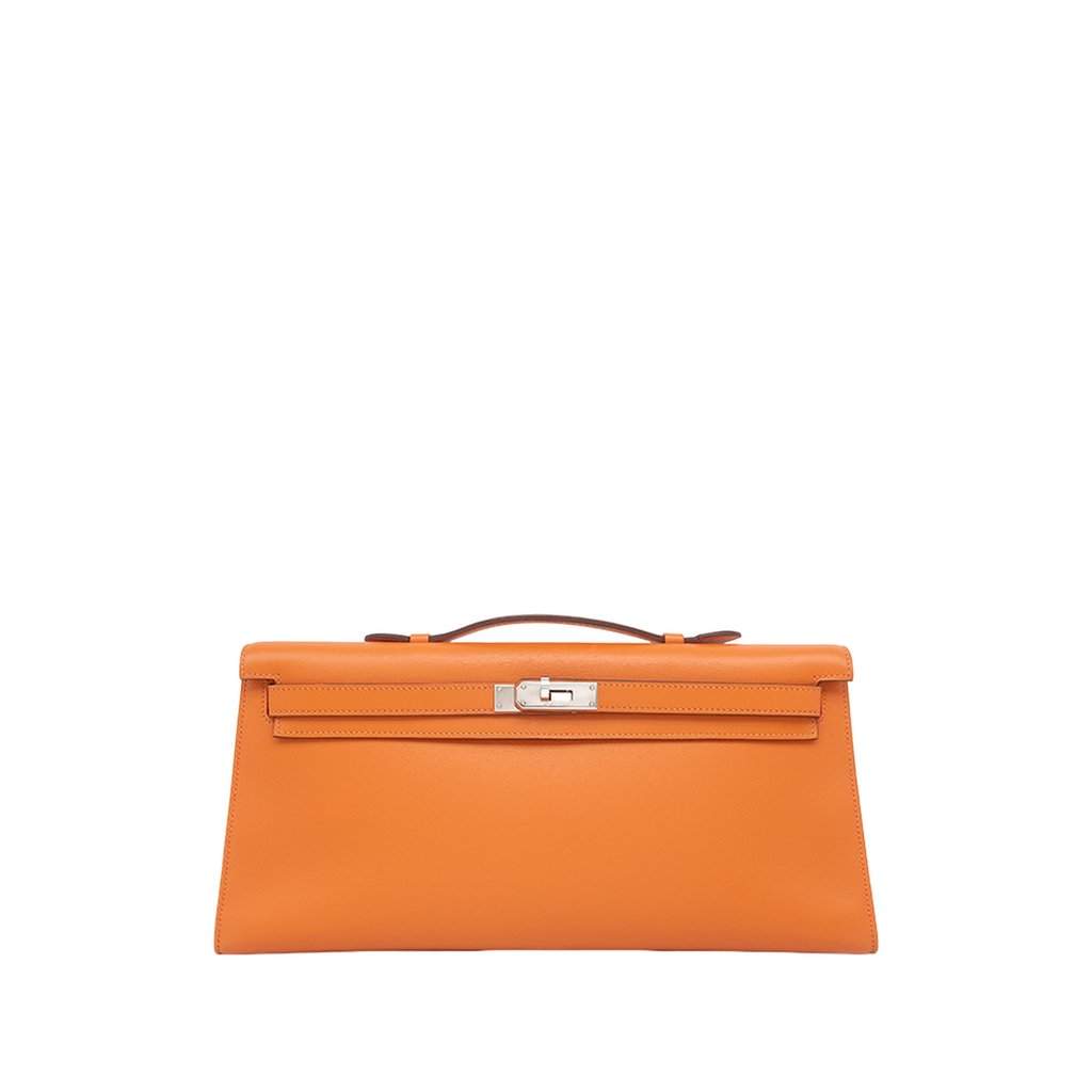 Hermès Swift Kelly Longue Pochette Orange Leather Very good condition - Front View
