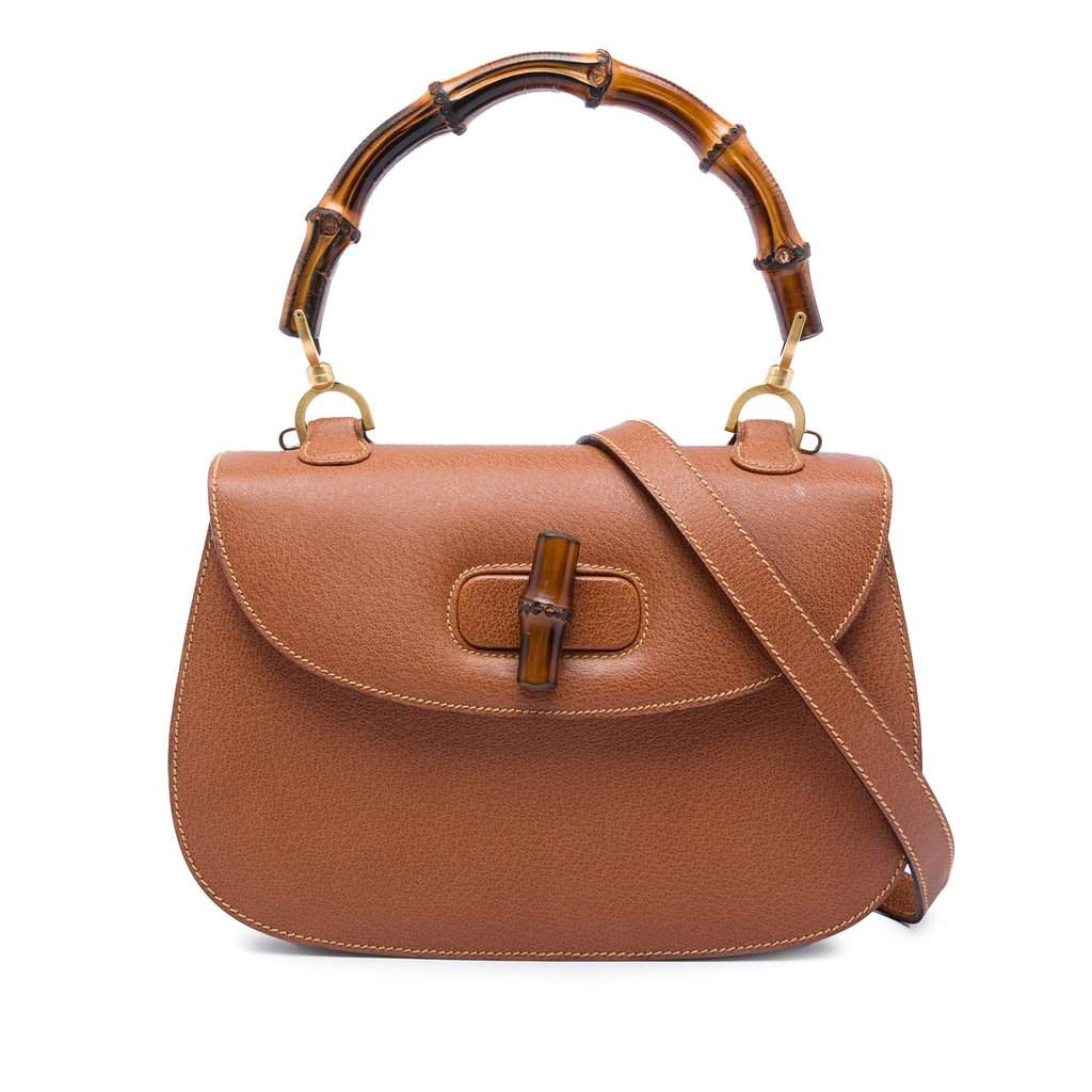 Gucci Small Calfskin Bamboo Top Handle Bag Brown Leather Very good - Front View