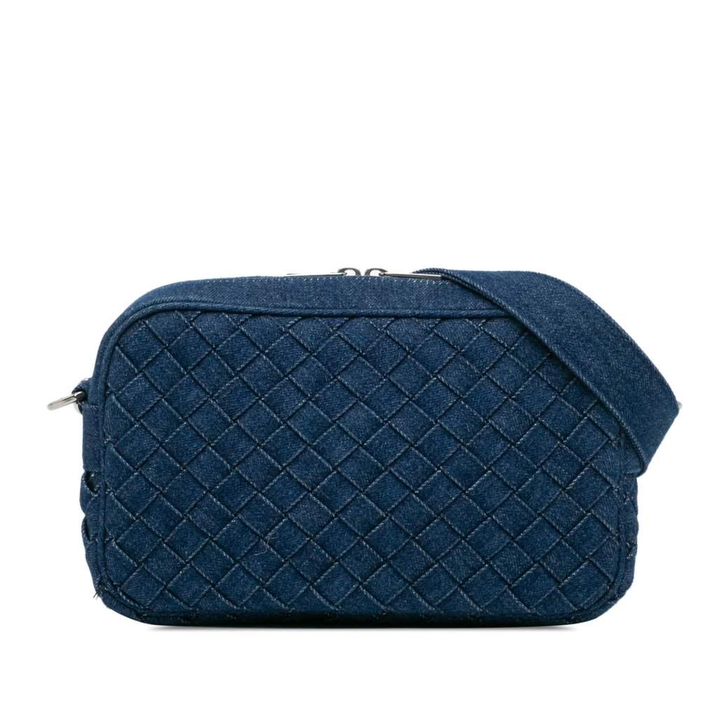 Bottega Veneta Small Denim Intreccio Camera Bag Blue Very good - Front View