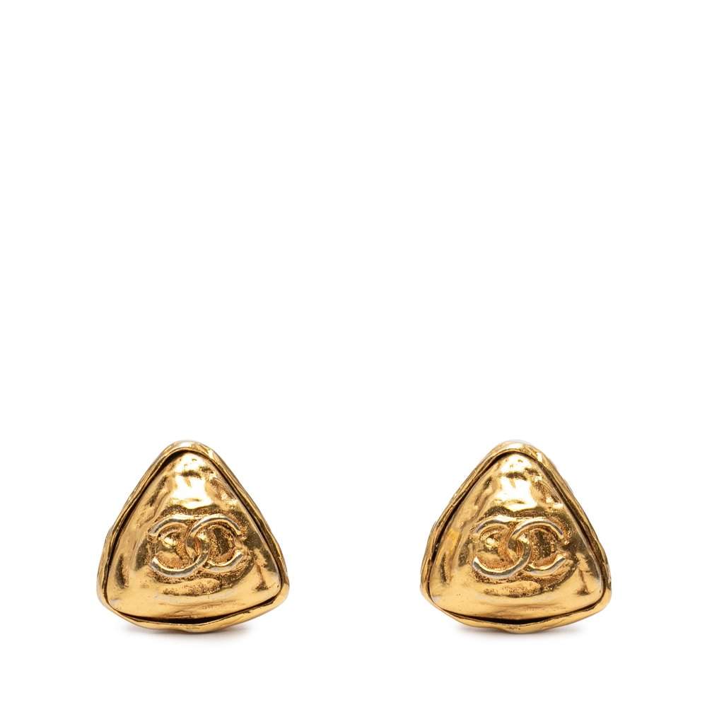 Chanel CC Gold Plated Triangle Clip On Earrings Gold Metal Very good condition - Front View