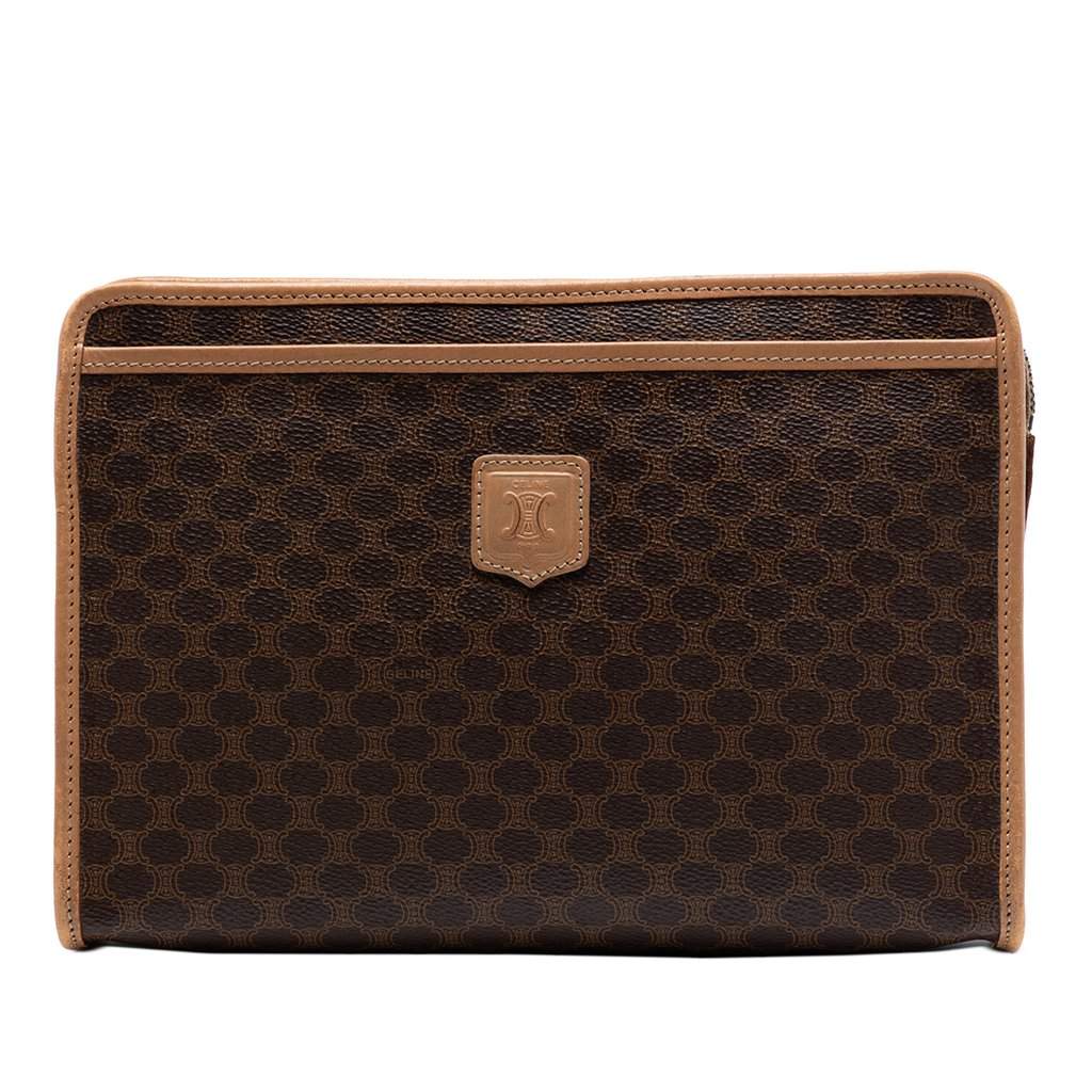 Celine Macadam Coated Canvas Clutch Brown Very good - Front View