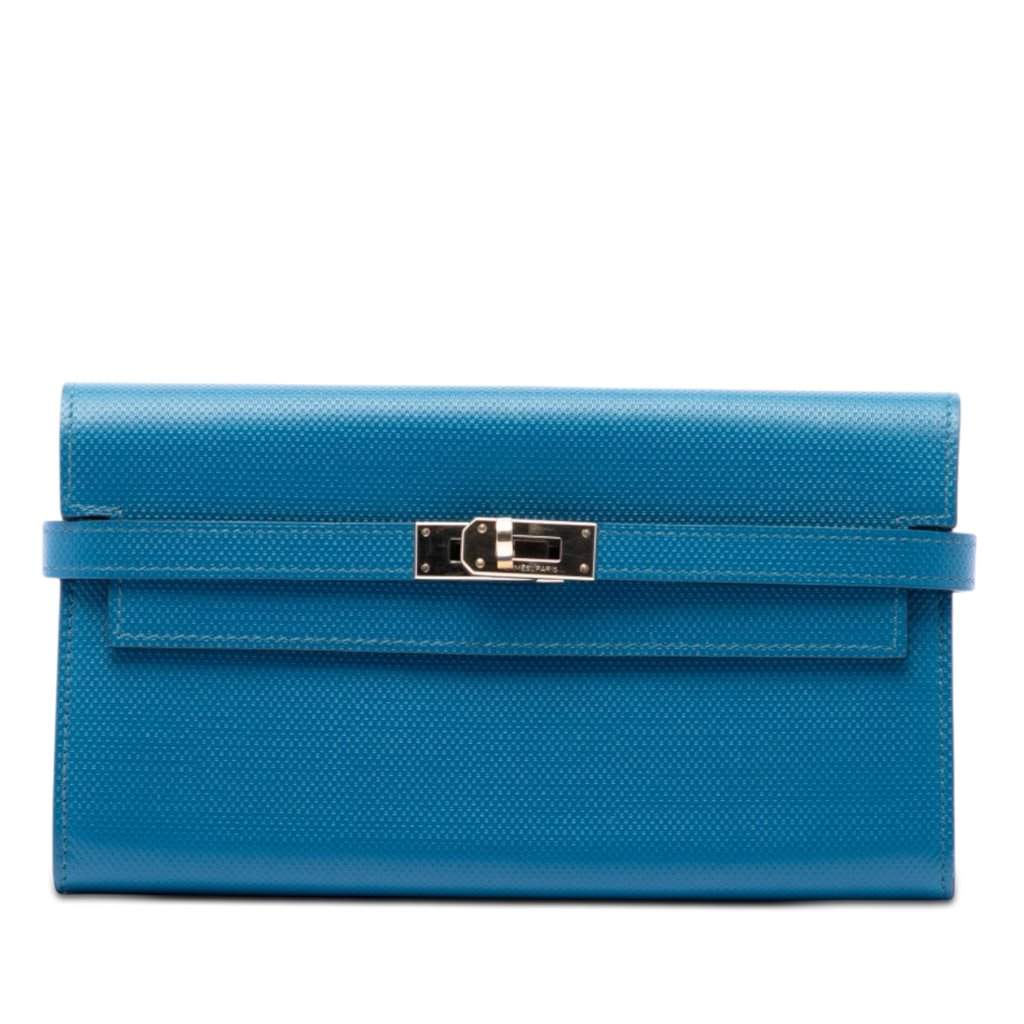 Hermès Grain d H Kelly Longue Wallet Blue Leather Very good condition - Front View