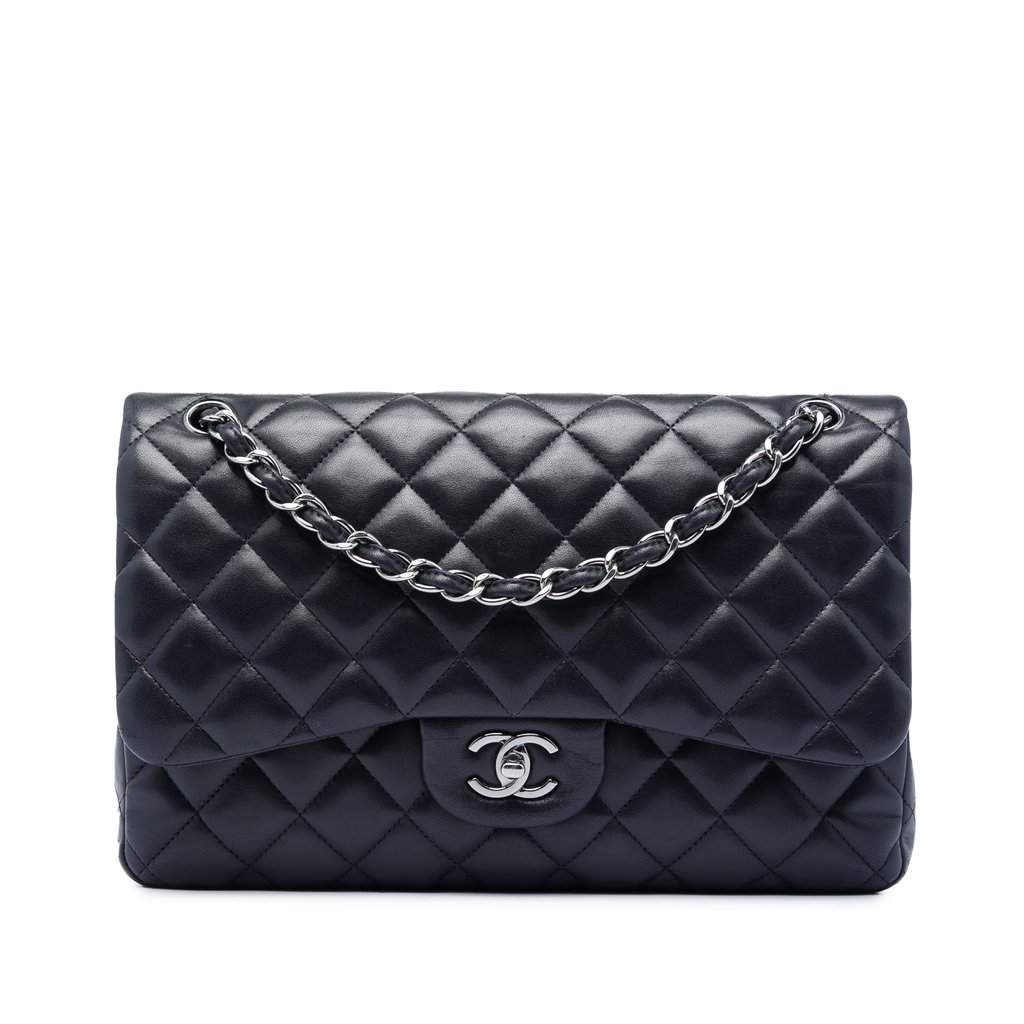 Chanel Jumbo Classic Lambskin Double Flap Blue Leather Very good condition - Front View