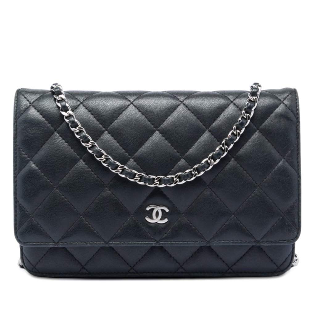 Chanel CC Quilted Lambskin Wallet On Chain Black Leather Very good condition - Front View