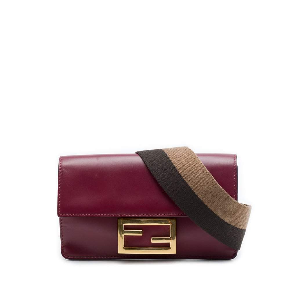 Fendi Mini Leather Flat Baguette Crossbody Red Leather Very good - Front View