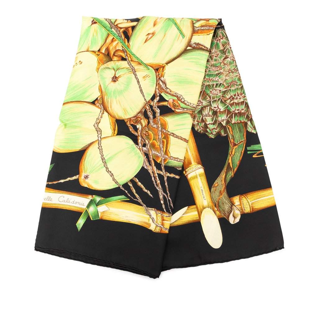 Hermès Jardin Creole Silk Scarf 90 Black Very good - Front View