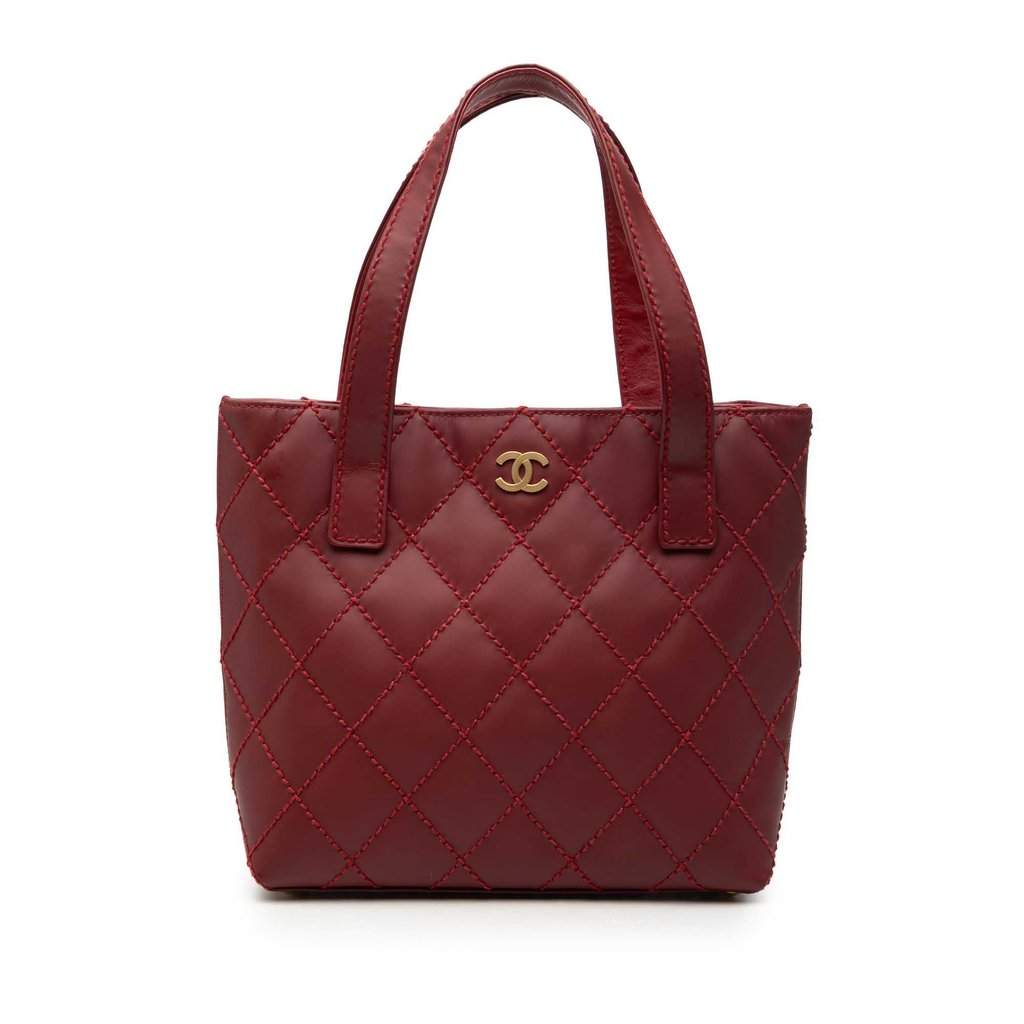 Chanel Small CC Calfskin Surpique Tote Red Leather Good condition - Front View