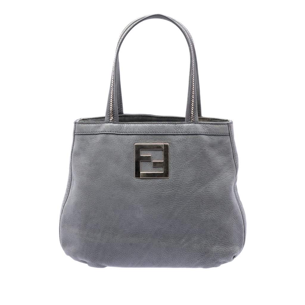 Fendi Nubuck FF Chains Tote Grey Leather Very good condition - Front View