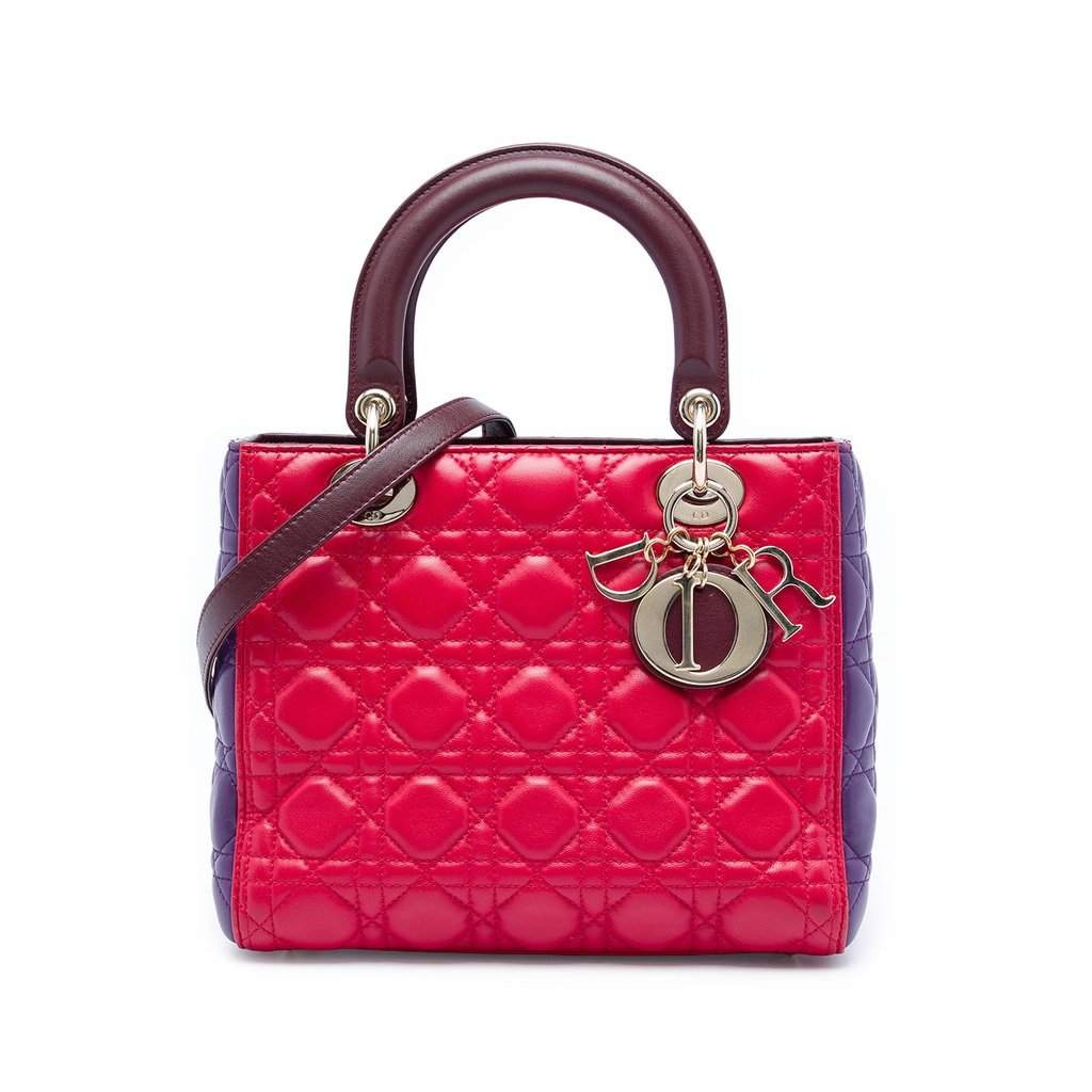 Dior Medium Tricolor Lambskin Cannage Lady Dior Red Leather Very good - Front View