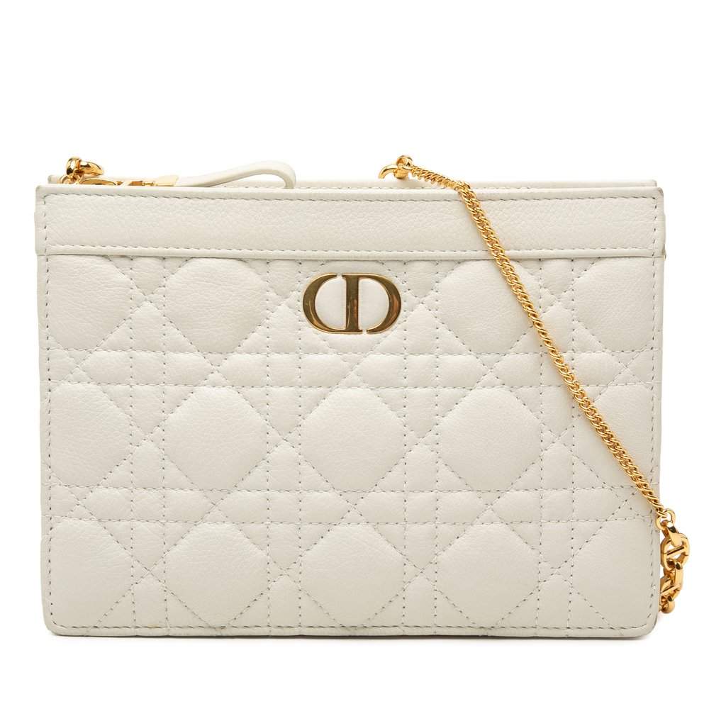 Dior Supple Cannage Calfskin Caro Every Dior Pouch White Leather Very good condition - Front View