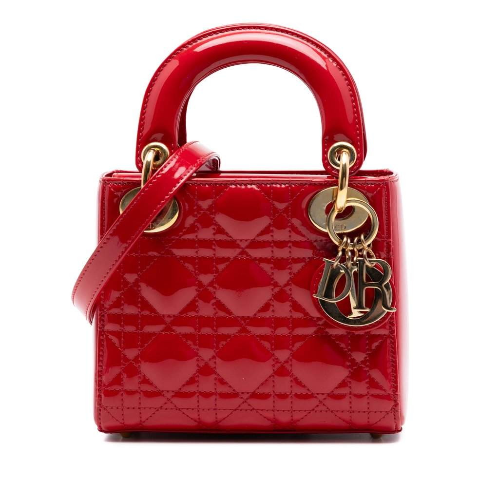 Dior Mini Patent Cannage Lady Dior Red Leather Very good - Front View