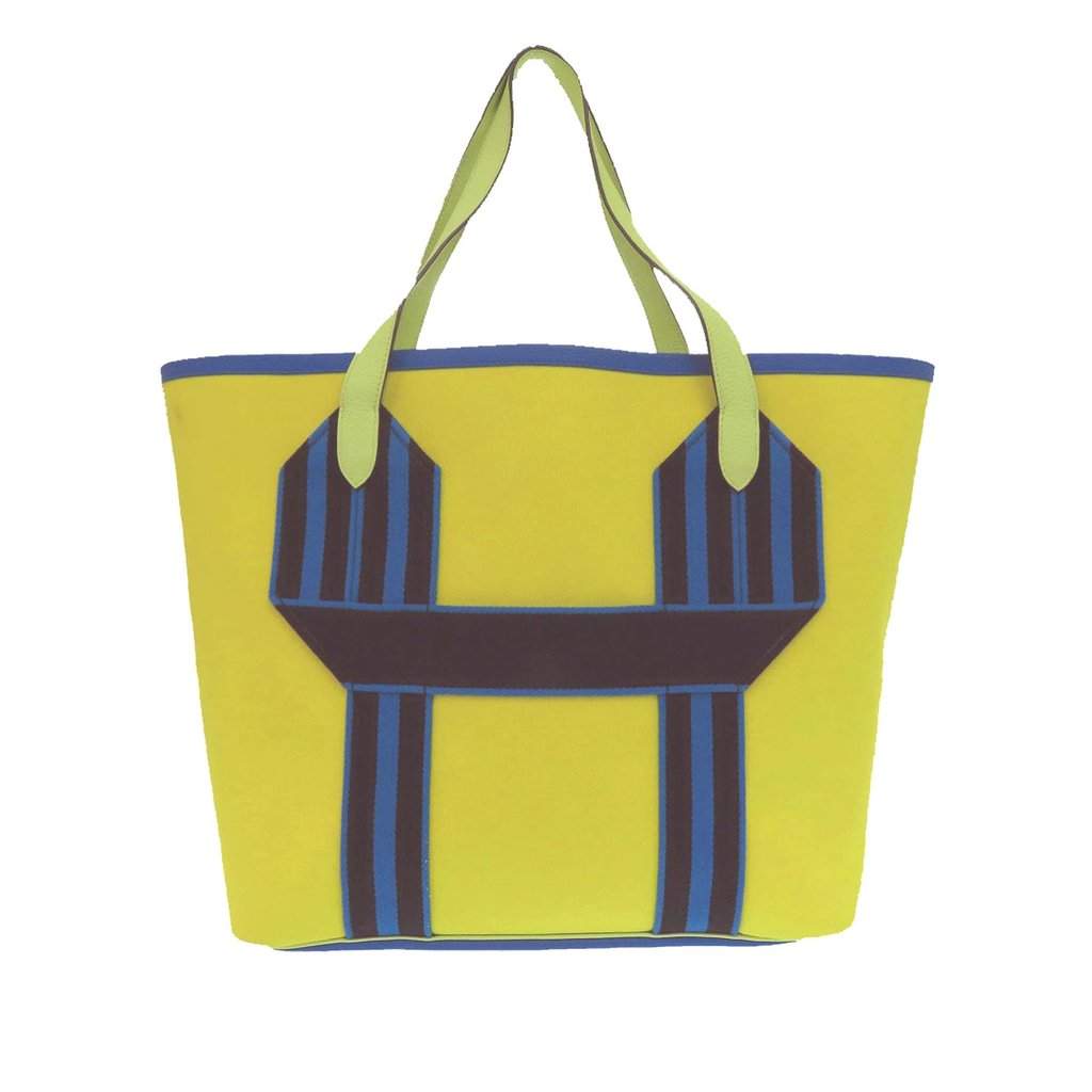 Hermès Toile and Clemence Pursangle Tote Yellow Very good condition - Front View