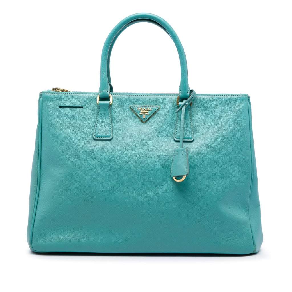 Prada Large Saffiano Lux Galleria Double Zip Tote Blue Leather Very good - Front View