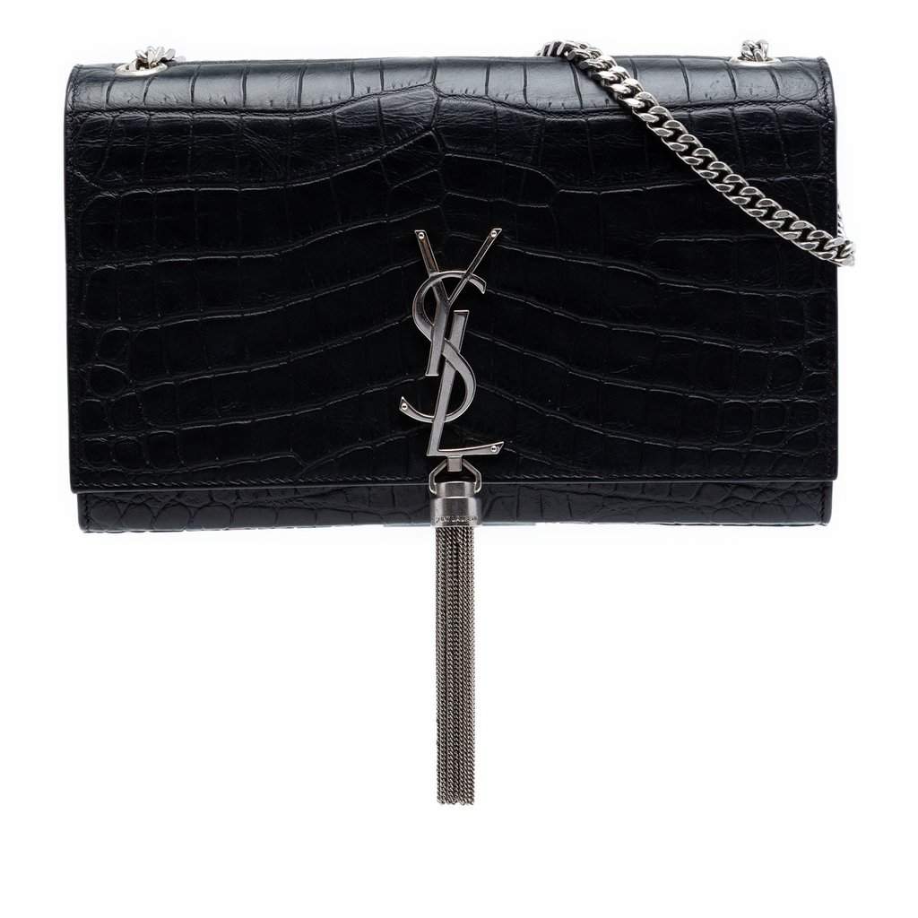 Saint Laurent Medium Croc Embossed Leather Kate Tassel Crossbody Black Leather Very good condition - Front View