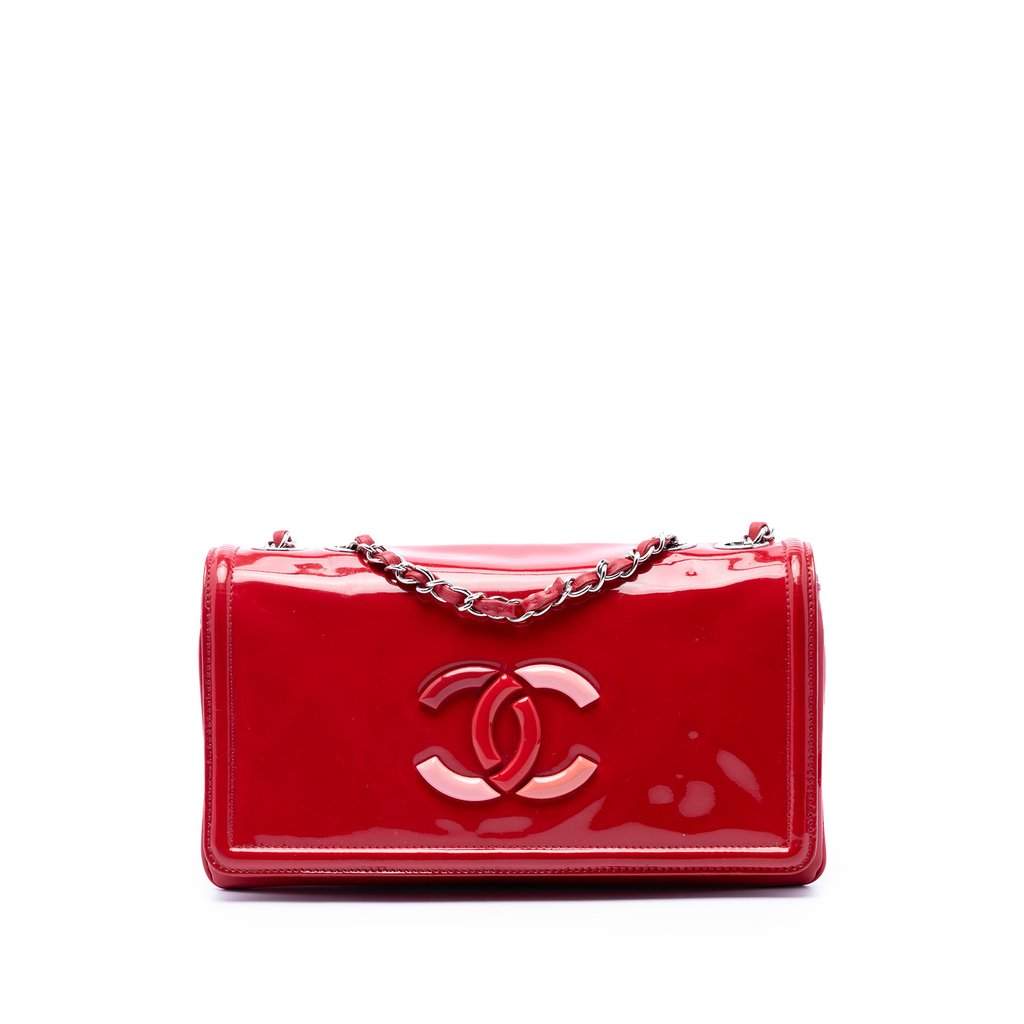 Chanel CC Patent Lipstick Ligne Flap Red Leather Very good condition - Front View