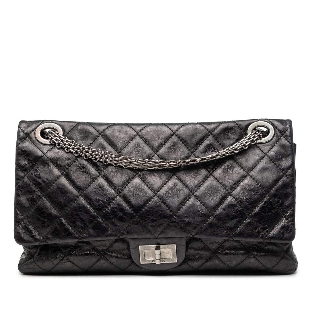 Chanel Quilted Aged Calfskin Reissue 2.55 Double Flap 228 Black Leather Very good condition - Front View
